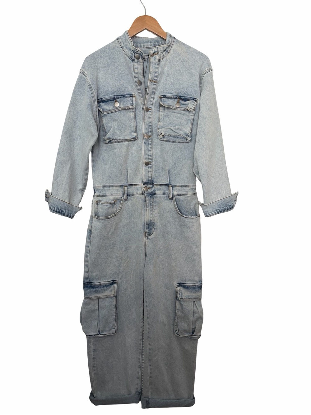 Light Wash Denim Jumpsuit- Casual Button Up
